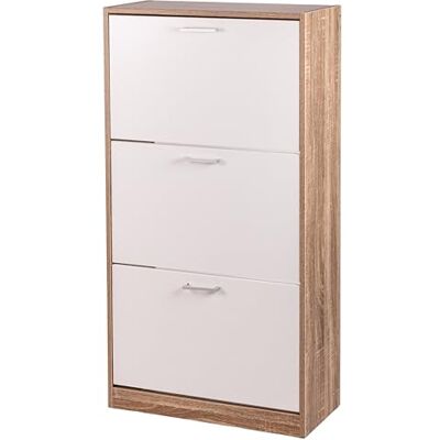 GALILEO Scarpiera 3 Ante a ribalta 63x24xh.116 cm, in Legno LDF, Bianco e Rovere, Sibilla GALILEO Scarpiera 3 Ante a ribalta 63x24xh.116 cm, in Legno LDF, Bianco e Rovere, Sibilla