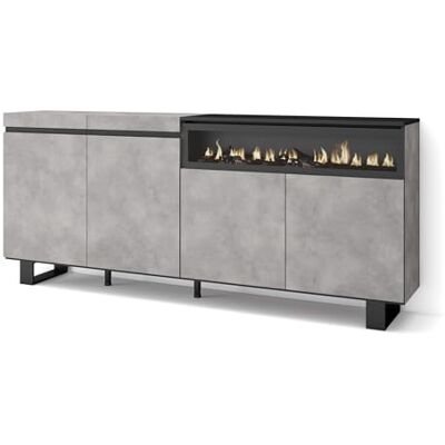 Skraut Home Credenza, Mobile, Cucina Madia, mobile ingresso 200x87x35cm 4 Porte Camino elettrico Design industriale Stile moderno Cemento Skraut Home Credenza, Mobile, Cucina Madia, mobile ingresso 200x87x35cm 4 Porte Camino elettrico Design industriale Stile moderno Cemento