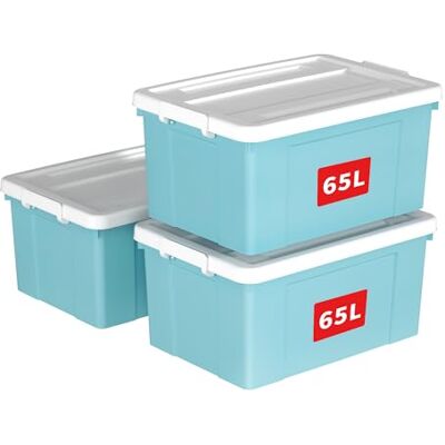 Cetomo 65L*3 Scatole di Stoccaggio in Plastica, Scatole Portaoggetti con Coperchio, Organizzatore con Ruote, Contenitori per Casa e Ufficio, Impilabile, Resistente, Blu, 65L Confezione da 3 Cetomo 65L*3 Scatole di Stoccaggio in Plastica, Scatole Portaoggetti con Coperchio, Organizzatore con Ruote, Contenitori per Casa e Ufficio, Impilabile, Resistente, Blu, 65L Confezione da 3