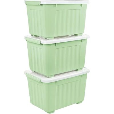 Cetomo 35L*3 Scatole di Stoccaggio con Coperchi, Contenitori in Plastica con Ruote, Clip On, Impilabili, Incastonabili, Organizzatore a Righe per Casa Ufficio, Verde, 35L-3 Pezzi Cetomo 35L*3 Scatole di Stoccaggio con Coperchi, Contenitori in Plastica con Ruote, Clip On, Impilabili, Incastonabili, Organizzatore a Righe per Casa Ufficio, Verde, 35L-3 Pezzi