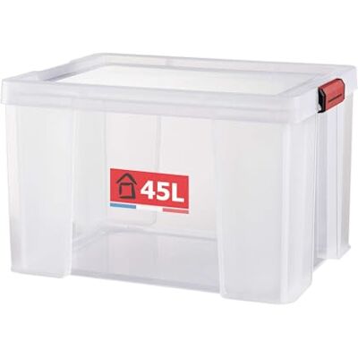 Sundis contenitore con coperchio CLIP 'N STORE, 45L, Trasparente con coperchio a scatto, impilabile, idoneo al contatto alimentare Sundis contenitore con coperchio CLIP 'N STORE, 45L, Trasparente con coperchio a scatto, impilabile, idoneo al contatto alimentare