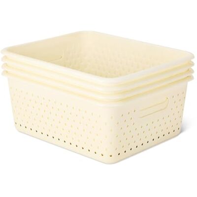 Amazon Basics Cestini Decorativi In Plastica Senza BPA, 34,7 x 28,8 x 13,7, avorio, confezione da 4 Amazon Basics Cestini Decorativi In Plastica Senza BPA, 34,7 x 28,8 x 13,7, avorio, confezione da 4