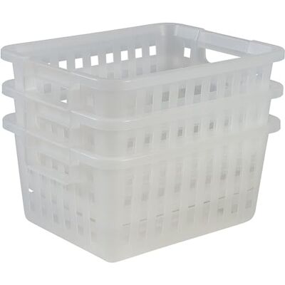 Iris Ohyama , Lotto di 3 cestini portaoggetti, 11,6 L, Impilabili, Maniglie ergonomiche, Bagno, Spogliatoio Basket VM-30 Trasparente Iris Ohyama , Lotto di 3 cestini portaoggetti, 11,6 L, Impilabili, Maniglie ergonomiche, Bagno, Spogliatoio Basket VM-30 Trasparente