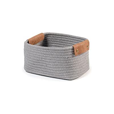 H&H Cesto in Cotone Grigio con Manici in Ecopelle Rettangolare 26x20x15hcm H&H Cesto in Cotone Grigio con Manici in Ecopelle Rettangolare 26x20x15hcm