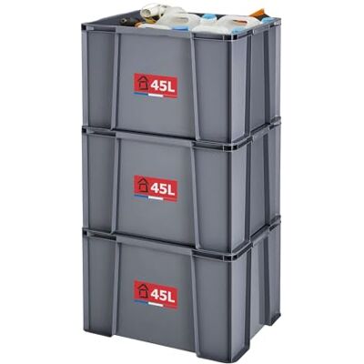 Sundis set di 3 contenitori MASTER BOX, 45L, Componibili e impilabili, Grigio antracite Sundis set di 3 contenitori MASTER BOX, 45L, Componibili e impilabili, Grigio antracite