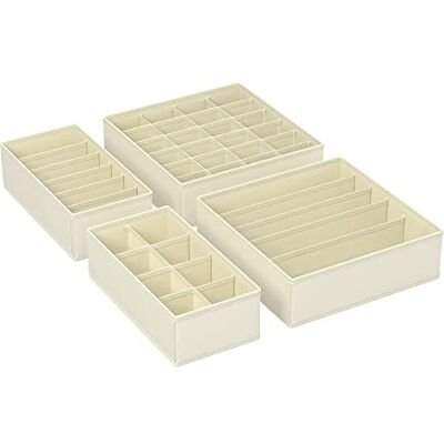 SONGMICS Set di 4 Divisori per Cassetti, Organizzatori per Biancheria Intima Pieghevole, per Reggiseni Mutande Calzini Cravatte, Scatole Portaoggetti in Tessuto per Armadio, Beige SONGMICS Set di 4 Divisori per Cassetti, Organizzatori per Biancheria Intima Pieghevole, per Reggiseni Mutande Calzini Cravatte, Scatole Portaoggetti in Tessuto per Armadio, Beige