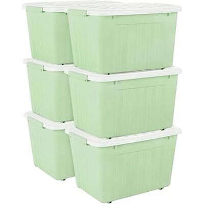 Cetomo 80L*6 Scatole di Stoccaggio con Coperchi, Contenitori in Plastica con Ruote, Clip On, Impilabili, Incastonabili, Organizzatore a Righe per Casa Ufficio, Verde, 80L-6 Pezzi Cetomo 80L*6 Scatole di Stoccaggio con Coperchi, Contenitori in Plastica con Ruote, Clip On, Impilabili, Incastonabili, Organizzatore a Righe per Casa Ufficio, Verde, 80L-6 Pezzi