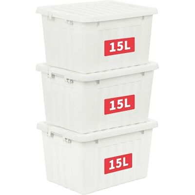 Cetomo 15L*3 Scatole di Stoccaggio con Coperchi, Contenitori in Plastica con Fibbie di Chiusura, Clip On, Impilabili, Incastonabili, Organizzatore a Righe per Casa Ufficio, Bianco, 15L-3 Pezzi Cetomo 15L*3 Scatole di Stoccaggio con Coperchi, Contenitori in Plastica con Fibbie di Chiusura, Clip On, Impilabili, Incastonabili, Organizzatore a Righe per Casa Ufficio, Bianco, 15L-3 Pezzi