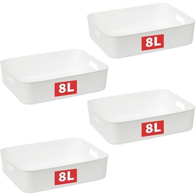 Cetomo 8L*4 Cestino Portaoggetti Plastica, Cestini con Maniglia Portatile, Contenitori, Scatola di Archiviazione per Scaffali, Ufficio, Armadietti, PP, Imponibili, Bianco, 8L-4 Unità (35*27*9cm) Cetomo 8L*4 Cestino Portaoggetti Plastica, Cestini con Maniglia Portatile, Contenitori, Scatola di Archiviazione per Scaffali, Ufficio, Armadietti, PP, Imponibili, Bianco, 8L-4 Unità (35*27*9cm)