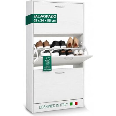BAKAJI Scarpiera Portascarpe in Legno MDF con 3 Ante Porta Scarpe a Ribalta Maniglie in Metallo Doppia Profondità Dimensioni Compatte Slim 63 x 24 x 115 cm Ingresso Casa (Bianco Frassinato) BAKAJI Scarpiera Portascarpe in Legno MDF con 3 Ante Porta Scarpe a Ribalta Maniglie in Metallo Doppia Profondità Dimensioni Compatte Slim 63 x 24 x 115 cm Ingresso Casa (Bianco Frassinato)