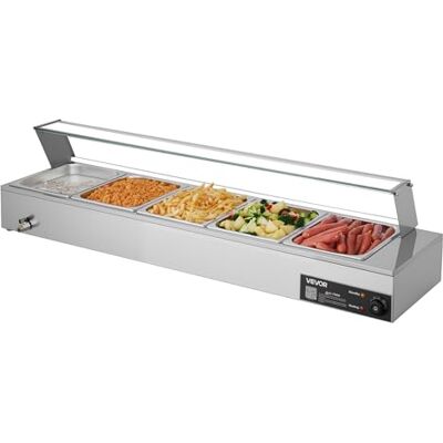 VEVOR Scaldavivande Commerciale con Coperchio in Vetro e 5 Contenitori Scaldavivande da 1500 W in Acciaio Inossidabile, Contenitori per Buffet, per Alimenti a Bagnomaria per Ristoranti, Feste VEVOR Scaldavivande Commerciale con Coperchio in Vetro e 5 Contenitori Scaldavivande da 1500 W in Acciaio Inossidabile, Contenitori per Buffet, per Alimenti a Bagnomaria per Ristoranti, Feste