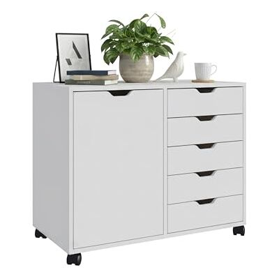 Relaxdays Contenitore su Ruote , 5 cassetti e 2 Scomparti, HLP: 65x78x40 cm, Armadio per Ufficio, Bianco Relaxdays Contenitore su Ruote , 5 cassetti e 2 Scomparti, HLP: 65x78x40 cm, Armadio per Ufficio, Bianco