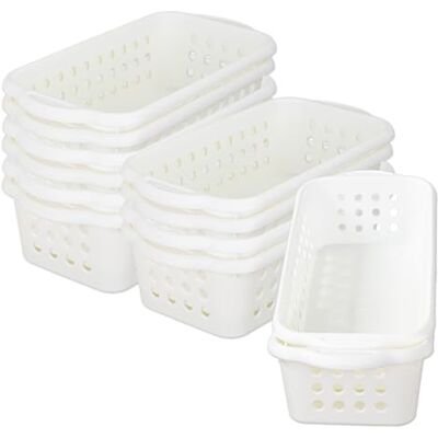 Cetomo Cesti portaoggetti in plastica con manici, scatole portaoggetti, organizzatore con fori, contenitori aperti per scaffali, confezione da 12, bianco (30,5 x 15 x 8,5 cm) Cetomo Cesti portaoggetti in plastica con manici, scatole portaoggetti, organizzatore con fori, contenitori aperti per scaffali, confezione da 12, bianco (30,5 x 15 x 8,5 cm)