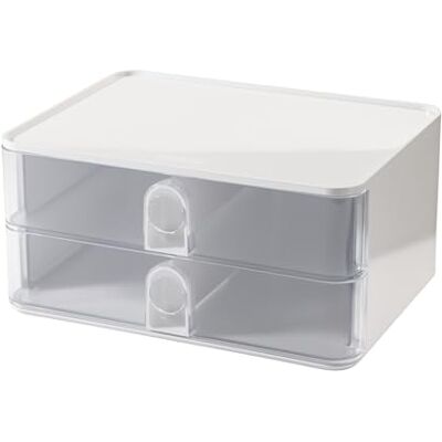 HAN Allison SMART-BOX Cassettiera con 2 cassetti e divisorio, impilabile, per ufficio, scrivania, cucina, piedini in gomma per mobili, , colore: bianco/trasparente HAN Allison SMART-BOX Cassettiera con 2 cassetti e divisorio, impilabile, per ufficio, scrivania, cucina, piedini in gomma per mobili, , colore: bianco/trasparente