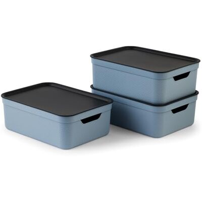 Rotho Jive Scatole Plastica con Coperchio 3 x 10 L Impilabili Blu Antracite Rotho Jive Scatole Plastica con Coperchio 3 x 10 L Impilabili Blu Antracite