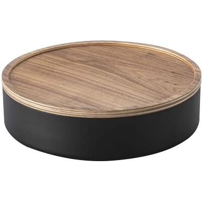YAMAZAKI 5800 RIN Storage Case with Lid Round, black, Steel/Wood, 22 x 22 x 6 cm YAMAZAKI 5800 RIN Storage Case with Lid Round, black, Steel/Wood, 22 x 22 x 6 cm