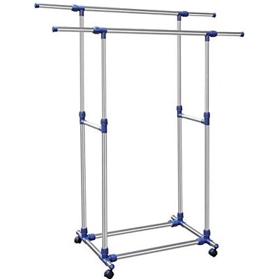 BAKAJI Stand Appendiabiti Doppio Regolabile in Acciaio, Aste Telescopiche, Facile da Montare con 4 Ruote, Stender Esposizione Negozio, Appendiabiti Professionale Acciaio BAKAJI Stand Appendiabiti Doppio Regolabile in Acciaio, Aste Telescopiche, Facile da Montare con 4 Ruote, Stender Esposizione Negozio, Appendiabiti Professionale Acciaio