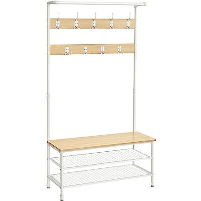 VASAGLE Appendiabiti, Mobile da Ingresso con Panca, 9 Ganci, Scarpiera Barra Attaccapanni, 42,2 x 100 x 182,6 cm, Rovere Dorato e Bianco Opaco, Collezione DALSON HSR047W09 VASAGLE Appendiabiti, Mobile da Ingresso con Panca, 9 Ganci, Scarpiera Barra Attaccapanni, 42,2 x 100 x 182,6 cm, Rovere Dorato e Bianco Opaco, Collezione DALSON HSR047W09