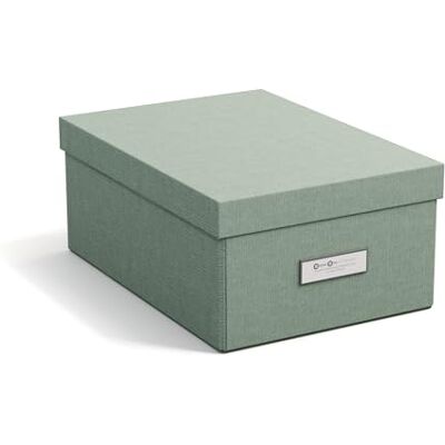 Bigso Box of Sweden Karin, piccola scatola portaoggetti con coperchio, stabile organizer in fibra e carta effetto lino, pratica scatola pieghevole con cornice per etichette per maggiore spazio – verde Bigso Box of Sweden Karin, piccola scatola portaoggetti con coperchio, stabile organizer in fibra e carta effetto lino, pratica scatola pieghevole con cornice per etichette per maggiore spazio – verde