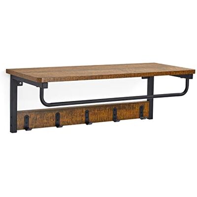 Mondeer Appendiabiti da Parete con 5 Ganci, Mensola con Barra Industriale per Ingresso Soggiorno Bagno Camera da Letto, 67 x 28 x 24 cm, Marrone Vintage e Nero Mondeer Appendiabiti da Parete con 5 Ganci, Mensola con Barra Industriale per Ingresso Soggiorno Bagno Camera da Letto, 67 x 28 x 24 cm, Marrone Vintage e Nero