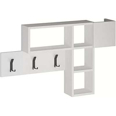 BAKAJI Appendiabiti Attaccapanni da Parete Muro con 9 Ganci Appendi Abiti e Scaffale Libreria 3 Ripiani Portaoggetti In Legno MDF Bicolore Design Moderno Dimensione 99,5 x 61 x 15 cm (Bianco) BAKAJI Appendiabiti Attaccapanni da Parete Muro con 9 Ganci Appendi Abiti e Scaffale Libreria 3 Ripiani Portaoggetti In Legno MDF Bicolore Design Moderno Dimensione 99,5 x 61 x 15 cm (Bianco)
