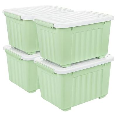 Cetomo 35L*4 Scatole di Stoccaggio con Coperchi, Contenitori in Plastica con Ruote, Clip On, Impilabili, Incastonabili, Organizzatore a Righe per Casa Ufficio, Verde, 35L-4 Pezzi Cetomo 35L*4 Scatole di Stoccaggio con Coperchi, Contenitori in Plastica con Ruote, Clip On, Impilabili, Incastonabili, Organizzatore a Righe per Casa Ufficio, Verde, 35L-4 Pezzi