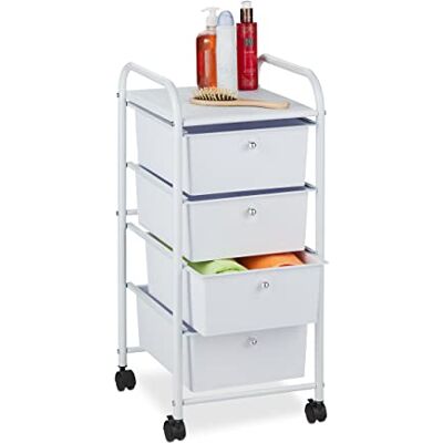 Relaxdays Carrellino Salvaspazio con 4 Cassetti, Metallo & Plastica, Carrello Porta Trucchi da Bagno, Multiuso, Bianco Relaxdays Carrellino Salvaspazio con 4 Cassetti, Metallo & Plastica, Carrello Porta Trucchi da Bagno, Multiuso, Bianco
