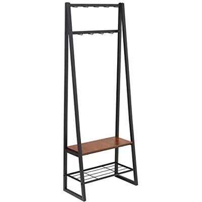 Amazon Basics Appendiabiti a 9 ganci con scarpiera e 2 ripiani, Nero, 65 x 33 x 170.1 cm Amazon Basics Appendiabiti a 9 ganci con scarpiera e 2 ripiani, Nero, 65 x 33 x 170.1 cm