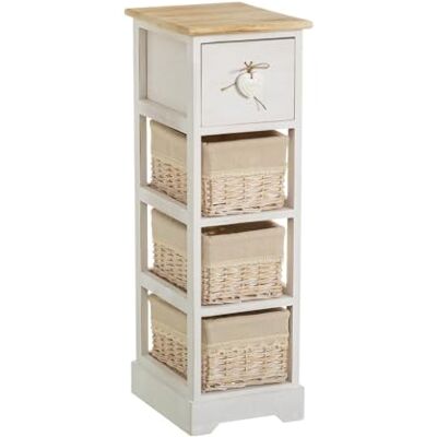 DRW Mobile con 1 cassetto e 3 cestini in legno e vimini in naturale e crema DRW Mobile con 1 cassetto e 3 cestini in legno e vimini in naturale e crema