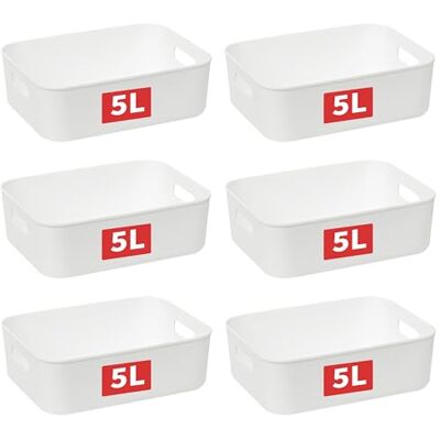 Cetomo 5L*6 Cestino Portaoggetti Plastica, Cestini con Maniglia Portatile, Contenitori, Scatola di Archiviazione per Scaffali, Ufficio, Armadietti, PP, Imponibili, Bianco, 5L-6 Unità (28.5*22*9cm) Cetomo 5L*6 Cestino Portaoggetti Plastica, Cestini con Maniglia Portatile, Contenitori, Scatola di Archiviazione per Scaffali, Ufficio, Armadietti, PP, Imponibili, Bianco, 5L-6 Unità (28.5*22*9cm)