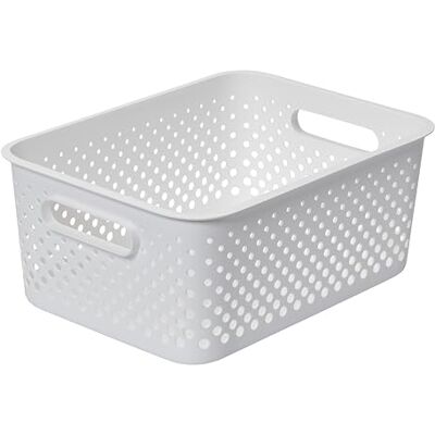 SmartStore Essence L Cestino portaoggetti con manici, 36,5 x 27 x 15 cm, in plastica riciclata, colore: bianco SmartStore Essence L Cestino portaoggetti con manici, 36,5 x 27 x 15 cm, in plastica riciclata, colore: bianco