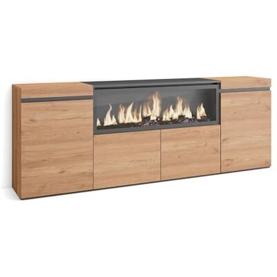 Skraut Home Credenza, Mobile, Cucina Madia, mobile ingresso 210 4 Porte Camino elettrico XXL Stile moderno Rovere Skraut Home Credenza, Mobile, Cucina Madia, mobile ingresso 210 4 Porte Camino elettrico XXL Stile moderno Rovere