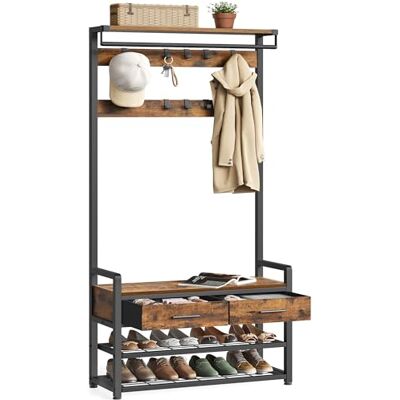 VASAGLE Appendiabiti da Ingresso, Mobile da Ingresso con 10 Ganci Rimovibili, 2 Cassetti, Panca Scarpiera, Design Separabile, 30 x 80,4 x 181,6 cm, Marrone Vintage e Nero Inchiostro HSR429B01 VASAGLE Appendiabiti da Ingresso, Mobile da Ingresso con 10 Ganci Rimovibili, 2 Cassetti, Panca Scarpiera, Design Separabile, 30 x 80,4 x 181,6 cm, Marrone Vintage e Nero Inchiostro HSR429B01