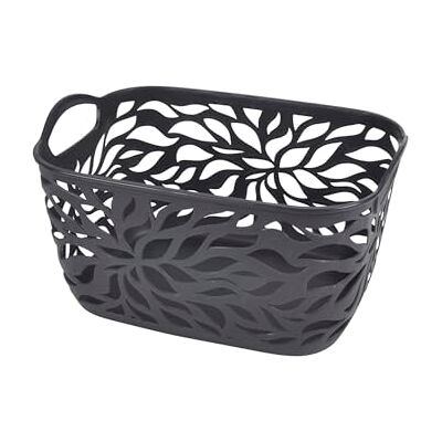 Homéa , Cestino in plastica con motivo vegetale, 7,5 l, 29 x 22,5 x 16 cm, colore: antracite Homéa , Cestino in plastica con motivo vegetale, 7,5 l, 29 x 22,5 x 16 cm, colore: antracite