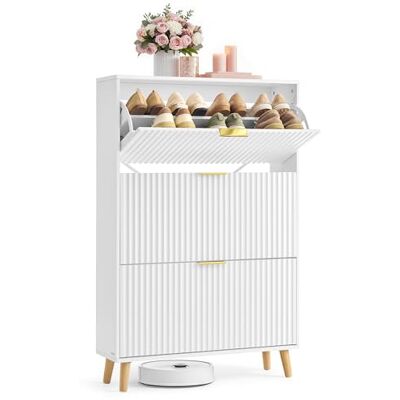 VASAGLE MAXE Collezione Scarpiera con 3 Ribalte, Mobile Portascarpe Stretto Autoportante per Ingresso, con Ante Scanalate, per 18-24 Paia, Stile Moderno di Metà Secolo, Bianco Nuvola HSC302WB02 VASAGLE MAXE Collezione Scarpiera con 3 Ribalte, Mobile Portascarpe Stretto Autoportante per Ingresso, con Ante Scanalate, per 18-24 Paia, Stile Moderno di Metà Secolo, Bianco Nuvola HSC302WB02