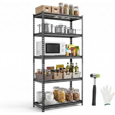VEVOR Scaffalatura da Garage a 5 Ripiani, 92,3x41,5x181 cm Portata 907,2 kg Scaffale Struttura in Metallo Robusto, Ripiani in Rete Regolabili, per Garage, Cantina, Magazzino e Cucina, con Guanti, Nera VEVOR Scaffalatura da Garage a 5 Ripiani, 92,3x41,5x181 cm Portata 907,2 kg Scaffale Struttura in Metallo Robusto, Ripiani in Rete Regolabili, per Garage, Cantina, Magazzino e Cucina, con Guanti, Nera
