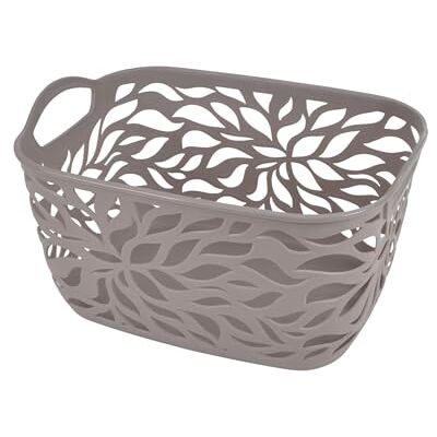 Homéa , Cestello con motivo vegetale, plastica, 14 l, 35 x 25,5 x 21 cm, colore: tortora Homéa , Cestello con motivo vegetale, plastica, 14 l, 35 x 25,5 x 21 cm, colore: tortora