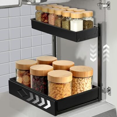 Cozary Organizer Sottolavello Cucina a 2 Livelli, Organizzatore Estraibile, Scaffale a L Regolabile,Porta Detersivi Salvaspazio, per Angoli Stretti Cucina/Bagno, Nero Cozary Organizer Sottolavello Cucina a 2 Livelli, Organizzatore Estraibile, Scaffale a L Regolabile,Porta Detersivi Salvaspazio, per Angoli Stretti Cucina/Bagno, Nero
