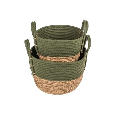 Avilia Set 2 Cestini Portaoggetti con Manici Laterali Set Ceste Impilabili per Riviste e Giochi, per Salotto e Cameretta, in Cotone e Alga Marina, 18x25cm e 20x30cm, Verde e Marrone Avilia Set 2 Cestini Portaoggetti con Manici Laterali Set Ceste Impilabili per Riviste e Giochi, per Salotto e Cameretta, in Cotone e Alga Marina, 18x25cm e 20x30cm, Verde e Marrone