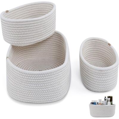 OTraki Set di 3 Cestini Portaoggetti Intrecciato,Cestino Portaoggetti Bagno,Impilabile Scatola Di Immagazzinaggio In Corda Di Cotone,Cestino in Cotone per Cosmetici per Camera da Letto, Soggiorno OTraki Set di 3 Cestini Portaoggetti Intrecciato,Cestino Portaoggetti Bagno,Impilabile Scatola Di Immagazzinaggio In Corda Di Cotone,Cestino in Cotone per Cosmetici per Camera da Letto, Soggiorno