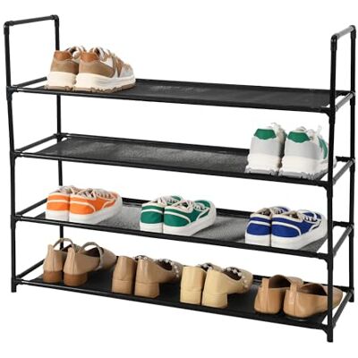 Amig Scarpiera a 4 ripiani Undern 86 x 28 x 71,5 cm Plastica e tessuto impermeabili Nero Leggero e facile da pulire Organizzatore per ingresso o camera da letto Amig Scarpiera a 4 ripiani Undern 86 x 28 x 71,5 cm Plastica e tessuto impermeabili Nero Leggero e facile da pulire Organizzatore per ingresso o camera da letto