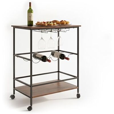 Relaxdays Carrello da Servizio con 2 Ripiani, portabottiglie e Bicchieri, 82x60x45 cm, Marrone/Nero Relaxdays Carrello da Servizio con 2 Ripiani, portabottiglie e Bicchieri, 82x60x45 cm, Marrone/Nero