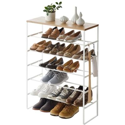YAMAZAKI 3369 TOWER 6~Tiered Wood~Top Shoe Rack, white, Steel/Wood, 66 x 25 x 87 cm YAMAZAKI 3369 TOWER 6~Tiered Wood~Top Shoe Rack, white, Steel/Wood, 66 x 25 x 87 cm