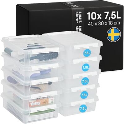 SmartStore Scatole di stoccaggio in plastica da 7.5L con coperchi Set di 10 Impilabili e Sovrapponibili Garanzia di 10 Anni Sicure per Alimenti Chiusura con Clip L40 x P30 x A11cm SmartStore Scatole di stoccaggio in plastica da 7.5L con coperchi Set di 10 Impilabili e Sovrapponibili Garanzia di 10 Anni Sicure per Alimenti Chiusura con Clip L40 x P30 x A11cm
