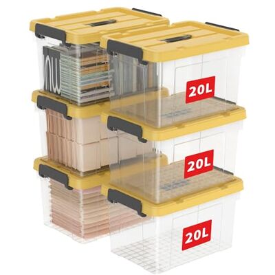 Cetomo 20L*6 Scatole di Stoccaggio, Scatole Portaoggetti con Coperchio, Organizzatore con Manico, Contenitori per Casa e Ufficio, Impilabile, Resistente, Chiaro, Giallo, Plastica, 20L-Confezione da 6 Cetomo 20L*6 Scatole di Stoccaggio, Scatole Portaoggetti con Coperchio, Organizzatore con Manico, Contenitori per Casa e Ufficio, Impilabile, Resistente, Chiaro, Giallo, Plastica, 20L-Confezione da 6