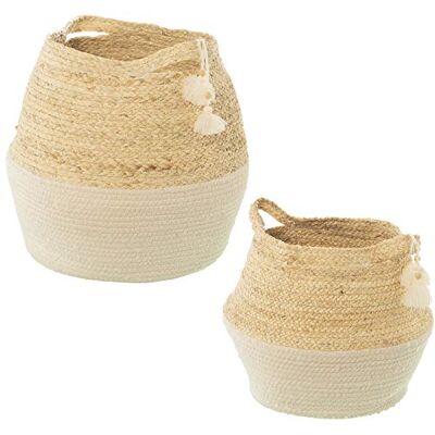 DRW Set di 2 cestini Rotondi con Manici di Vimini in tonalità Naturale e Bianco, 30 x 38 cm e 24 x 31 cm DRW Set di 2 cestini Rotondi con Manici di Vimini in tonalità Naturale e Bianco, 30 x 38 cm e 24 x 31 cm