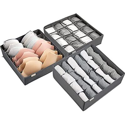 NEWSTYLE Organizzatore di cassetti pieghevole in tessuto non tessuto per sottoabiti, reggiseni, calzini scatola di immagazzinaggio con scomparto salvaspazio (3 pezzi, grigio) NEWSTYLE Organizzatore di cassetti pieghevole in tessuto non tessuto per sottoabiti, reggiseni, calzini scatola di immagazzinaggio con scomparto salvaspazio (3 pezzi, grigio)