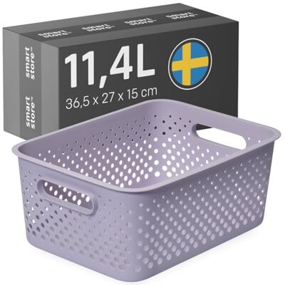 SmartStore Essence L Cestino portaoggetti con manici, 36,5 x 27 x 15 cm, in plastica riciclata, per fogli A4, colore: lavanda SmartStore Essence L Cestino portaoggetti con manici, 36,5 x 27 x 15 cm, in plastica riciclata, per fogli A4, colore: lavanda
