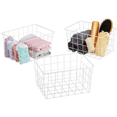 Relaxdays Cestini in Metallo Portaoggetti, Set 3 Ceste Rettangolari, Contenitori, 15,5 x 28 x 20 cm, Decorativo, bianco Relaxdays Cestini in Metallo Portaoggetti, Set 3 Ceste Rettangolari, Contenitori, 15,5 x 28 x 20 cm, Decorativo, bianco