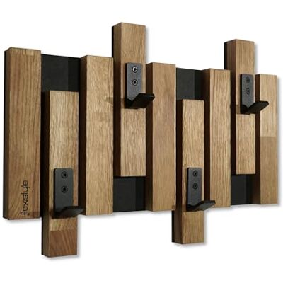 FLEXISTYLE Appendiabiti da parete, in legno di quercia, con lamelle di colore nero, 3 dimensioni (40 cm) FLEXISTYLE Appendiabiti da parete, in legno di quercia, con lamelle di colore nero, 3 dimensioni (40 cm)